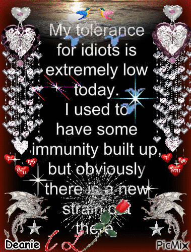 Saying: My Tolerance for idiots is extremely low today - Free animated GIF
