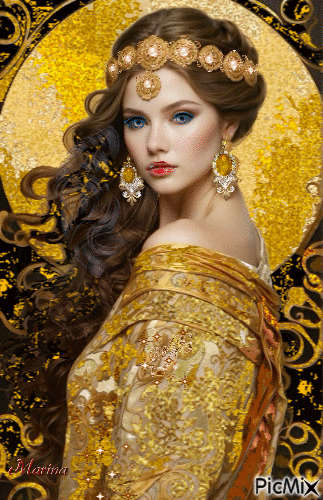 🌺🍃Girl in a golden dress - GIF animado gratis