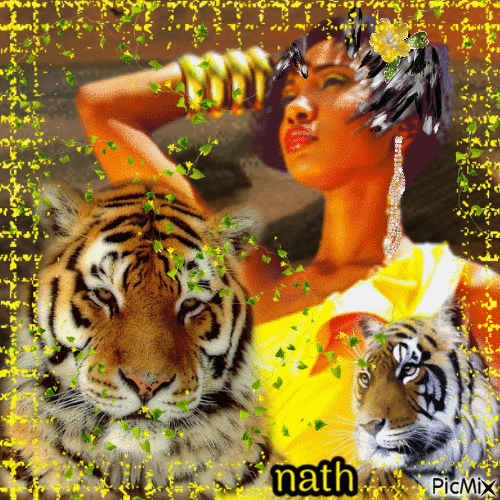 Femme et tigres,nath - Бесплатный анимированный гифка
