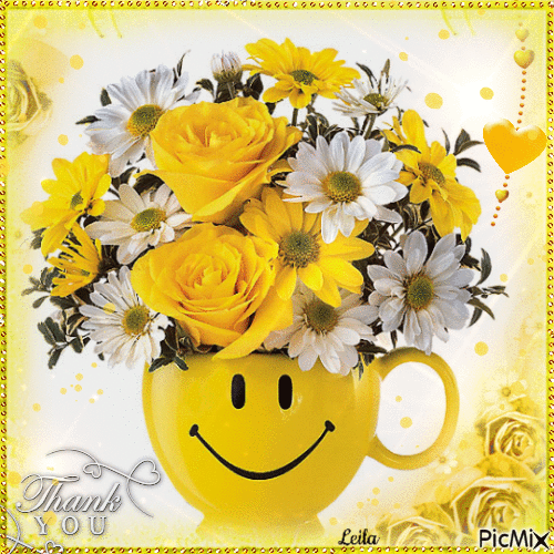 Cup with flowers. Thank you - GIF animado gratis