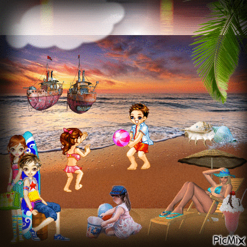 O dia na praia - Darmowy animowany GIF