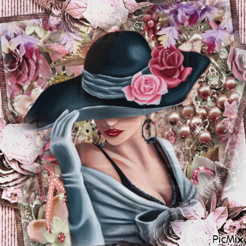 Dama vintage con sombrero - 無料のアニメーション GIF