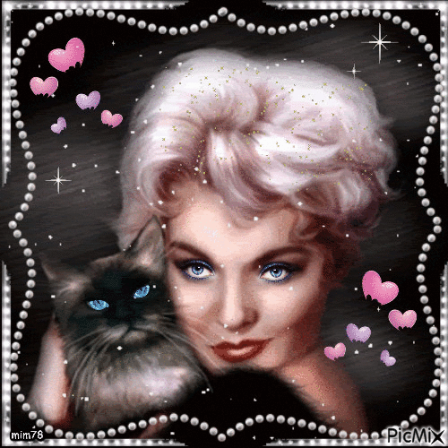 femme et chat - Δωρεάν κινούμενο GIF