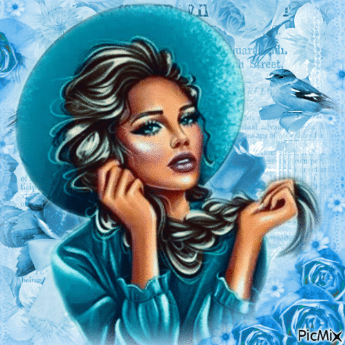 Portrait de femme tout de bleu - GIF animado grátis