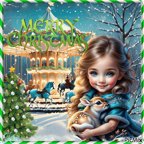 Joyeux Noël - Enfant avec une biche - Безплатен анимиран GIF