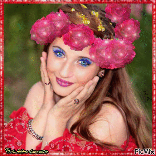 HD femme à la couronne de fleurs - GIF animé gratuit