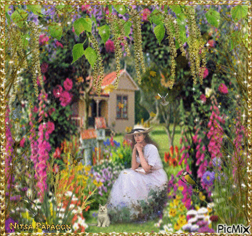 hour of the earthquake was the girl in the garden! - 免费动画 GIF