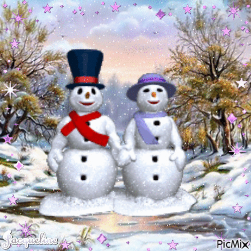 Monsieur et madame bonhommes de neige - GIF animado gratis