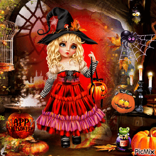 Happy Halloween Cute Witch - Free animated GIF