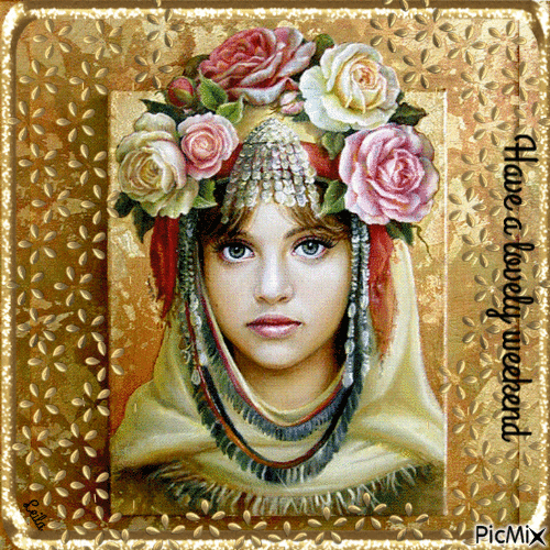 Have a lovely weekend. Flower girl - Бесплатни анимирани ГИФ