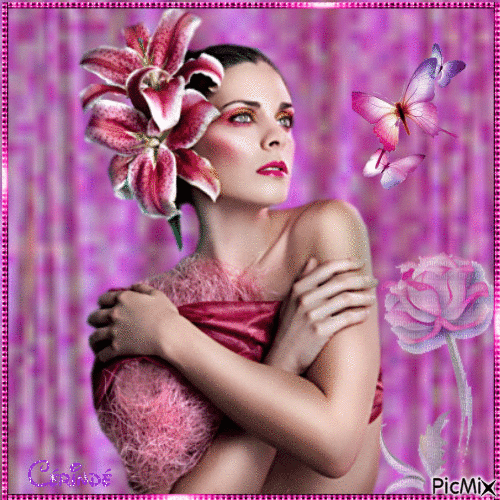Girl with flowers - Ilmainen animoitu GIF