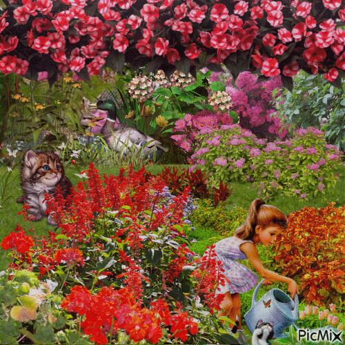 Le jardin fleuri de la petite Martine - GIF animado gratis