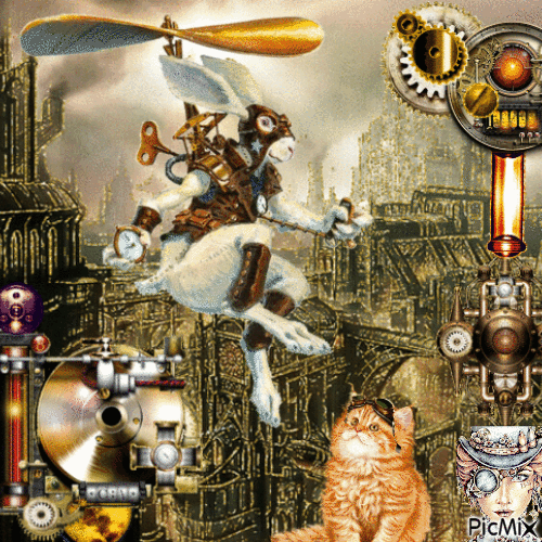 Steampunk dans les nuages - Free animated GIF