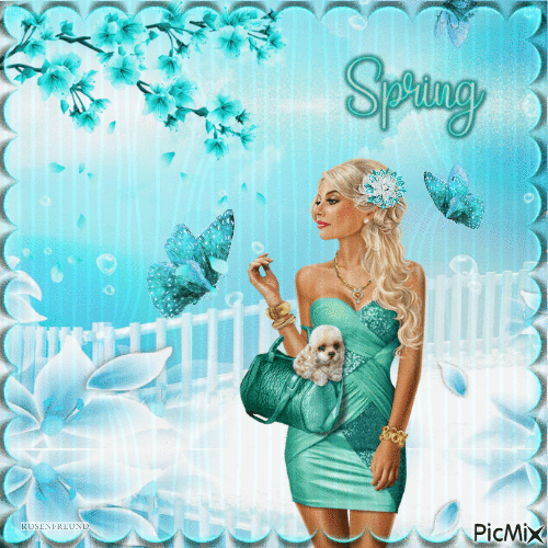 Turquoise Spring Woman Dog - Ingyenes animált GIF