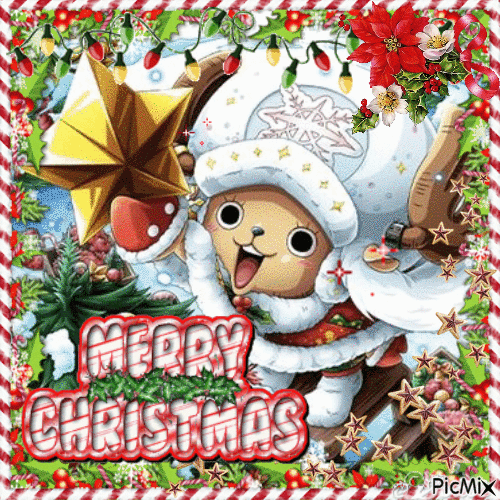 tony tony chopper merry christmas one piece cute reindeer - GIF animate gratis