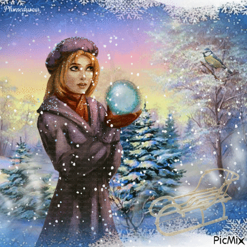 Femme d'hiver avec sa lumière magique. - Gratis geanimeerde GIF