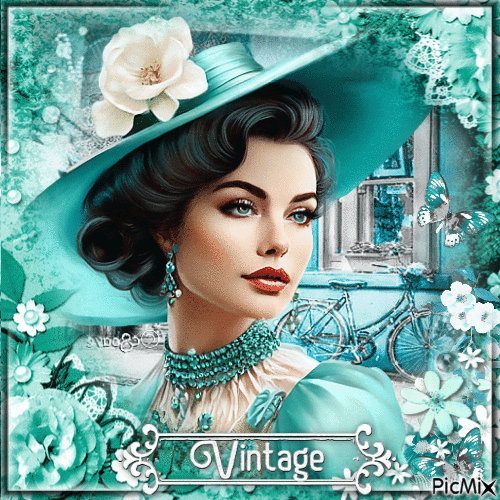 Turquoise vintage woman - GIF animé gratuit