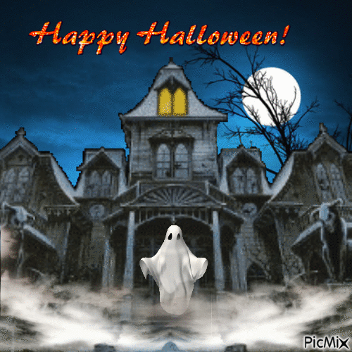 Haunted house Happy Halloween - 無料のアニメーション GIF