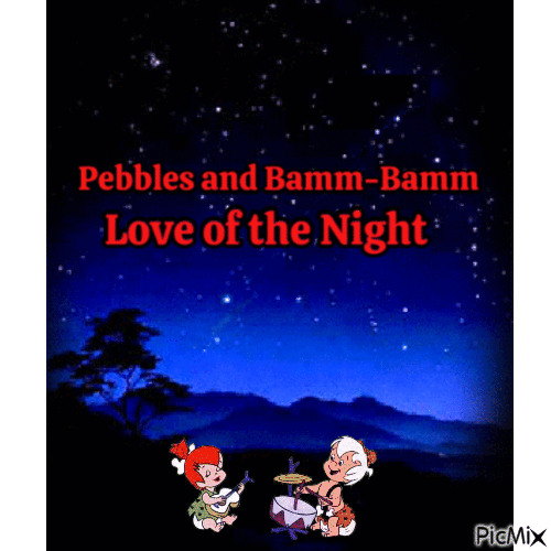 Pebbles and Bamm-Bamm Love of the Night - Free animated GIF