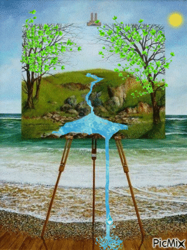 Pintando paisaje - Animovaný GIF zadarmo