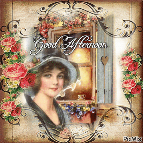 Good Afternoon Vintage Girl and Window - Free animated GIF