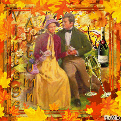 Autumn Vintage Couple with Champagne - GIF animado gratis