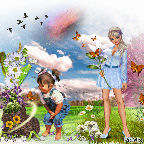 petite fille aux papillons - Nemokamas animacinis gif