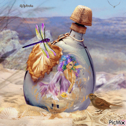 A bottle on the sand - Бесплатни анимирани ГИФ