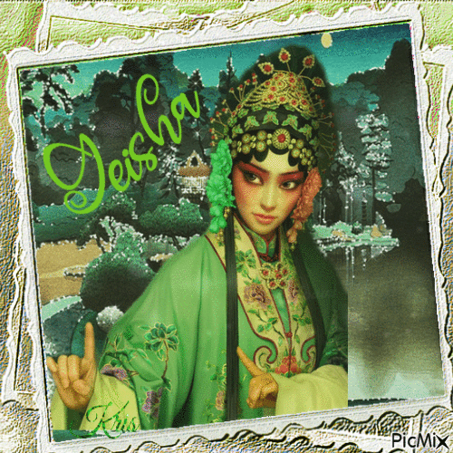 Geisha vert - Gratis geanimeerde GIF