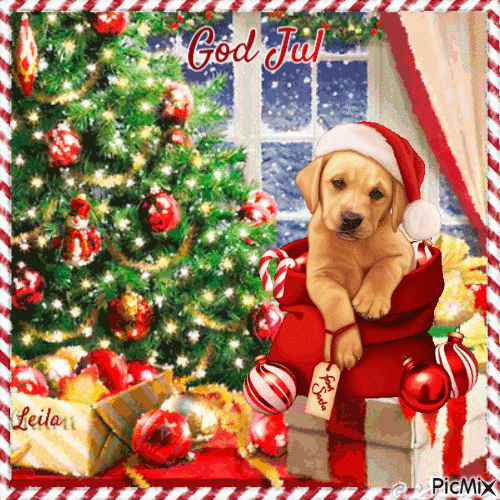 Merry Christmas. Dog. Tree - Bezmaksas animēts GIF