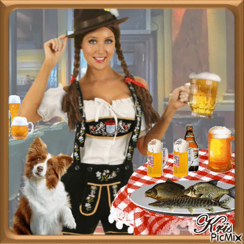 bière et poisson - GIF animado grátis