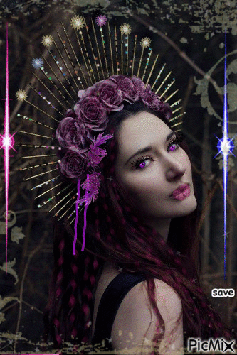 lady with purple roses - GIF animate gratis