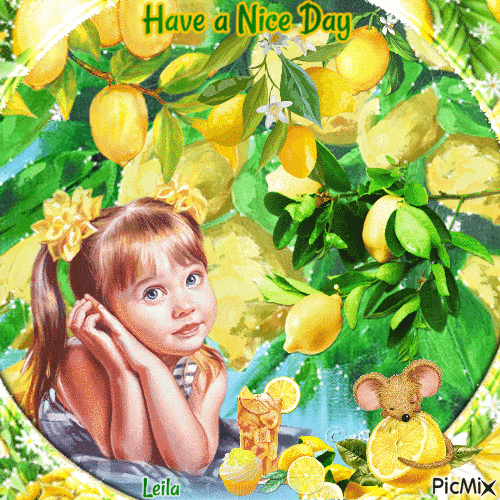 Have a Nice Day. Girl in the lemon grove - Nemokamas animacinis gif