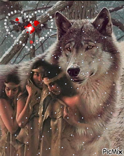 Loup et indiennes - GIF animé gratuit