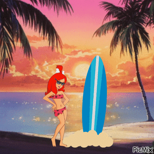 Pebbles with surfboard - GIF animate gratis