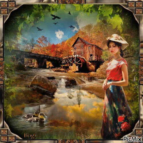 Autumn view of the old mill... - 免费动画 GIF