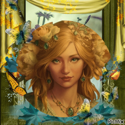 Gold & Green Fantasy Woman - 免费动画 GIF