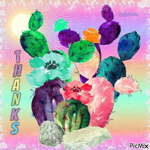 rainbow cactus-Thanks - GIF animado gratis