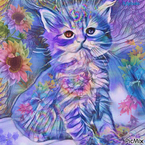 watercolor colorful rainbow cat - GIF animé gratuit