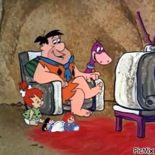 Fred, Pebbles and Dino watch TV (my 2,855th PicMix) - nemokama png