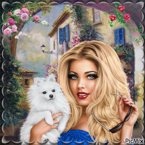 Femme avec son Chien - Free animated GIF