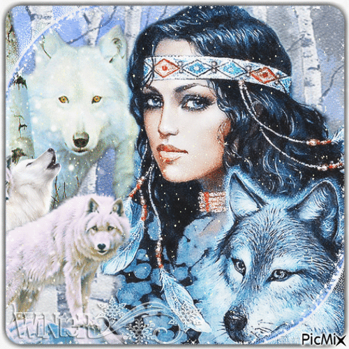 The Indian and her wolves - Ilmainen animoitu GIF