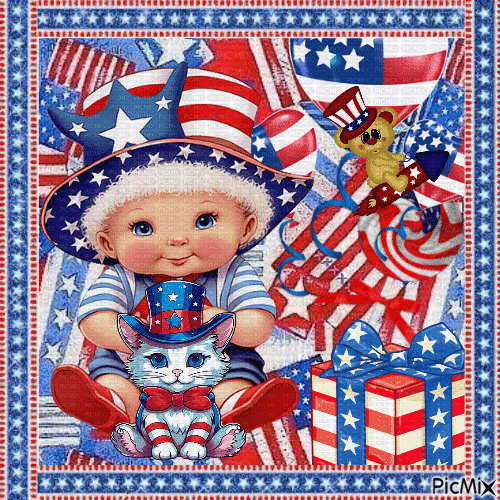 Bébé au 4 juillet - Tons bleus, rouges et blancs. - GIF animasi gratis