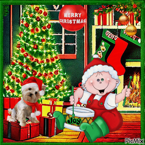 Merry Christmas. Boy, joy, dog, - Ilmainen animoitu GIF