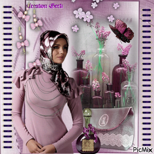 Portrait of a women among the floral perfumes - Free animated GIF