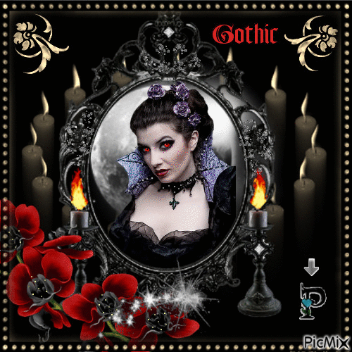 Femme gothique dans le miroir KONKURS - Gratis geanimeerde GIF