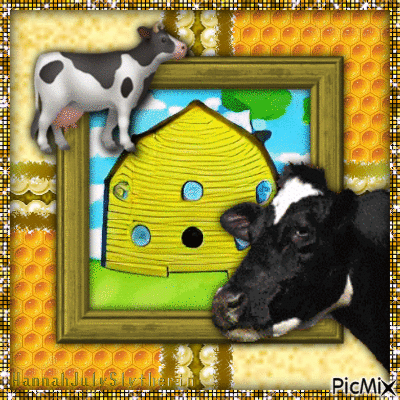 (Cow at a Honey Farm) - GIF animasi gratis