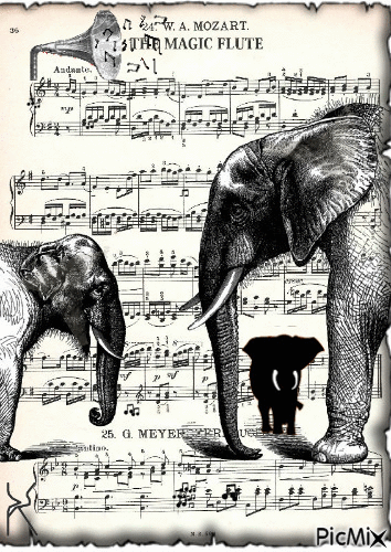 Elefantes  dibujados sobre un singspiel - GIF เคลื่อนไหวฟรี