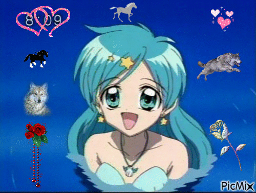 Giff Picmix la princesse-sirène à la perle bleue de l'océan Atlantique Sud Hanon Hosho créé par moi - GIF animate gratis
