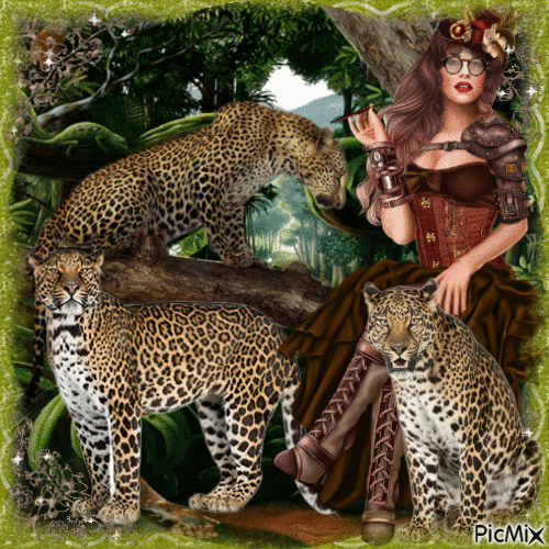 Women with Leopards - Free animated GIF